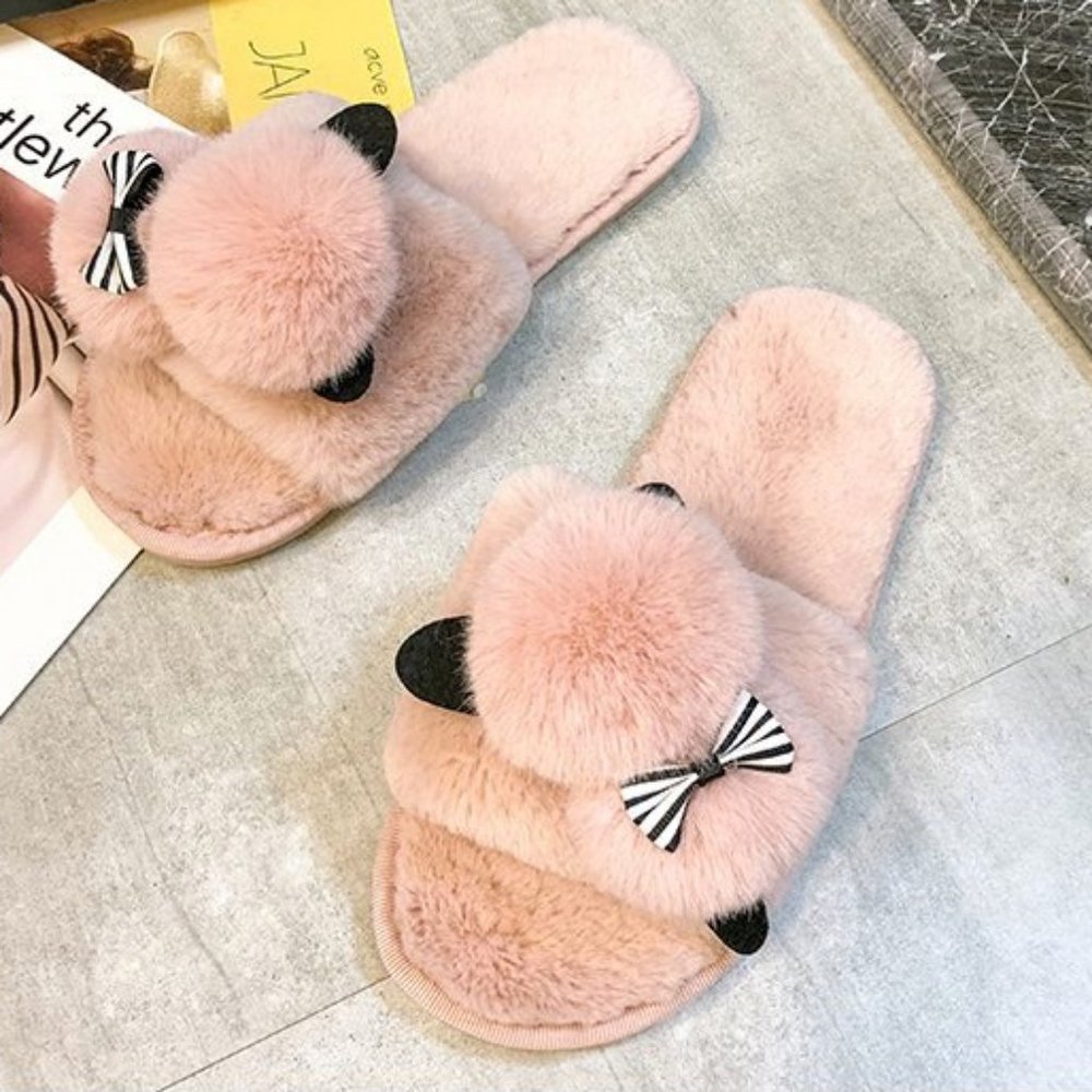 Plush House Slipper with Cute PomPom Poodle
